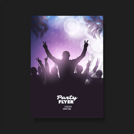 Colorful Party Poster, Placard, Flyer or Cover Design Template with Crowd Silhouette in the Darkのイラスト素材
