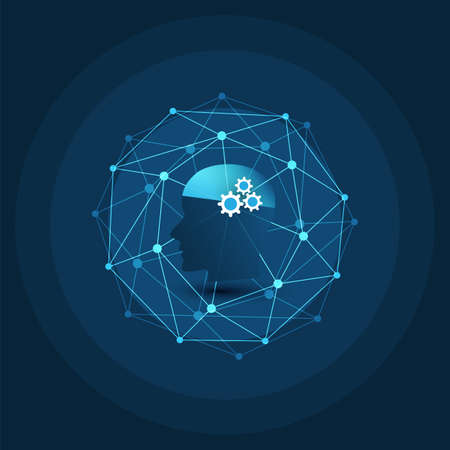 Abstract Machine and Deep Learning, Artificial Intelligence, Cloud Computing and Networks Design Concept with Human Headのイラスト素材