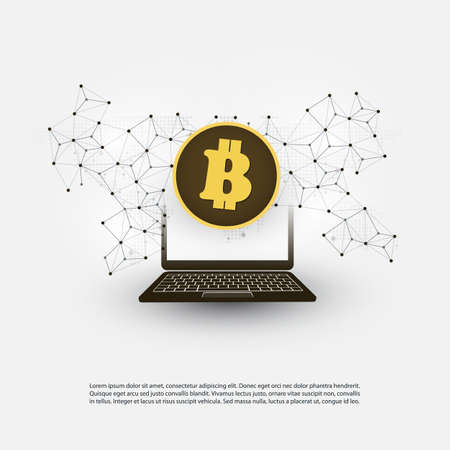 Business and Global Financial Connections, Cryptocurrency, Bitcoin Trading, Online Banking and Money Transfer Concept Design with Laptop Computerのイラスト素材