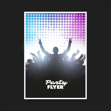 Colorful Party or Festival Poster, Placard, Flyer or Cover Design Template with Crowd Silhouette in the Darkのイラスト素材