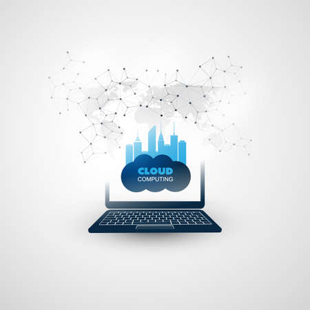Smart City, Internet of Things or Cloud Computing Design Concept with Wireframe - Digital Network Communication, Technology Backgroundのイラスト素材