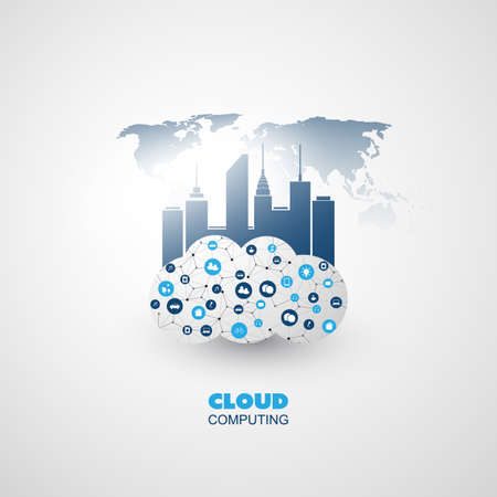 Cloud Computing and Smart City Design Concept - Global Digital Network Communication, Smart Technology Backgroundのイラスト素材