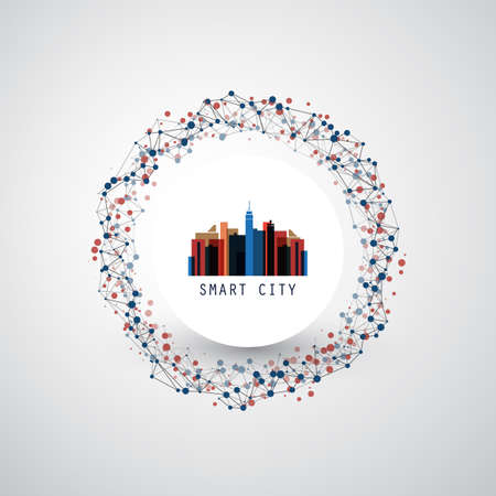 Colorful Smart City, Cloud Computing Design Concept - Digital Network Communication, Technology Backgroundのイラスト素材