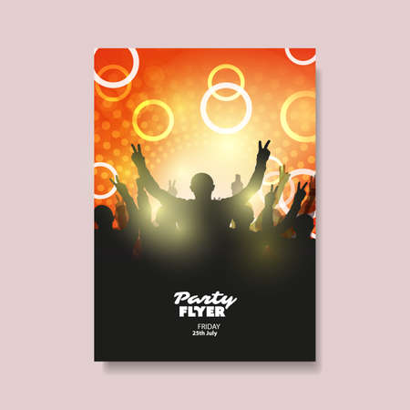 Colorful Party Poster, Placard, Flyer or Cover Design Template with Crowd Silhouette in the Darkのイラスト素材