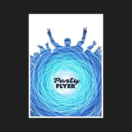 Colorful Party Poster, Placard, Flyer or Cover Design Template with Crowd Silhouette and Abstract Patternのイラスト素材