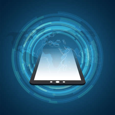 Mobile Computing and Networks Concept with World Map - Abstract Global Digital Connections, Technology Background, Creative Design Element Templateのイラスト素材