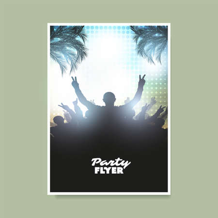 Colorful Party or Festival Poster, Placard, Flyer or Cover Design Template with Crowd Silhouette in the Darkのイラスト素材