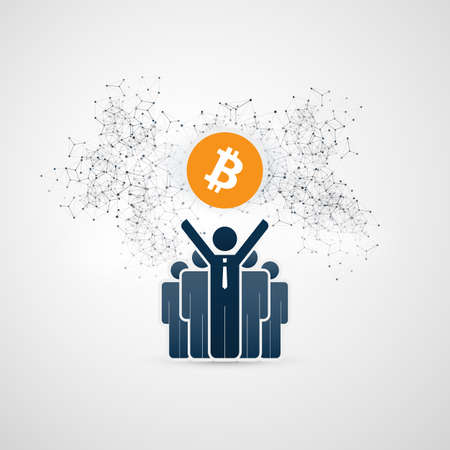 Networks - Business and Global Financial Connections, Cryptocurrency, Bitcoin Trading and Mining, Online Banking and Money Transfer Concept Designのイラスト素材