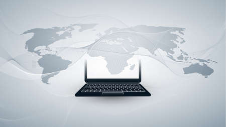 Digital Network Connections, Technology Background - Cloud Computing Design Concept with World Mapのイラスト素材