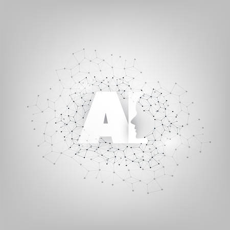 Machine Learning, Artificial Intelligence, Cloud Computing and Networks Design Concept with Geometric Network Mesh and AI Labelのイラスト素材