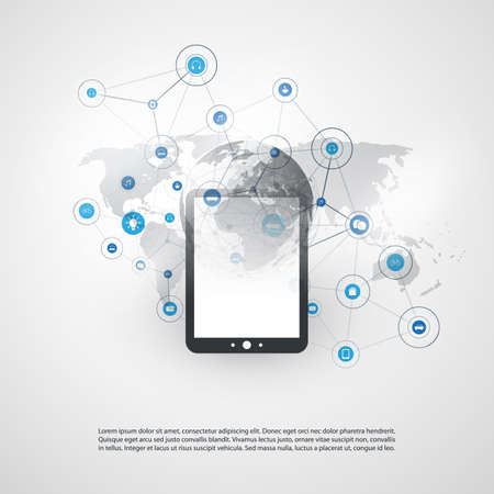 Internet of Things, Cloud Computing Design Concept with Icons - Global Digital Network Connections,...