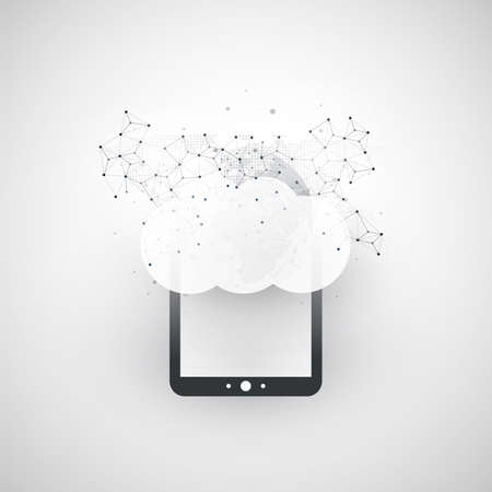 Cloud Computing Design Concept with Tablet and Earth Globe - Digital Network Connections, Technology Backgroundのイラスト素材