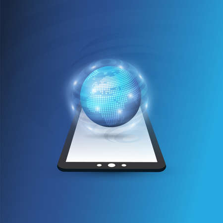 Cloud Computing Design Concept with Earth Globe and Tablet PC - Digital Network Connections, Technology Backgroundのイラスト素材