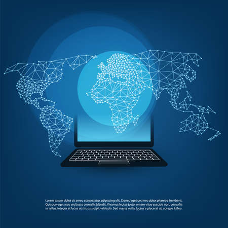 Network Connections, Technology Background - Cloud Computing Design Concept with Mesh and World Mapのイラスト素材