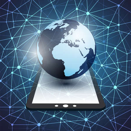 Cloud Computing, Digital Network Connections Design Concept with Earth Globe and Tablet PC -...