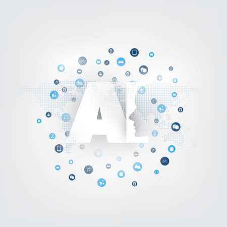 Artificial Intelligence, Internet of Things and Smart Technology Concept Design with AI Label and Iconsのイラスト素材
