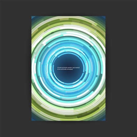 Abstract Colorful Modern Style Patterned Futuristic Technology Cover Design with Round Concentric Geometric Shapes - Applicable for Banners, Placards, Posters, Flyersのイラスト素材