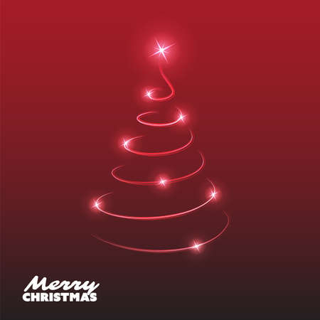 Merry Christmas, Happy Holidays Card - Dark Christmas Tree Shape Made from Bright Spiraling Lightのイラスト素材