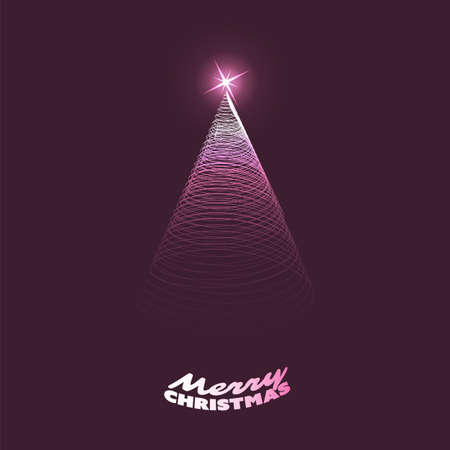 Dark Merry Christmas Card - Light Cone Shaped Christmas Tree with Spiraling Outlinesのイラスト素材
