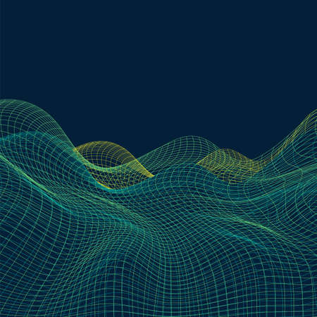 3D Abstract Virtual Landscape, Cyberspace Grid, Network - Technology Backgroundのイラスト素材