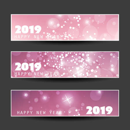Set of Horizontal Christmas, New Year Headers or Banners Design - 2019のイラスト素材