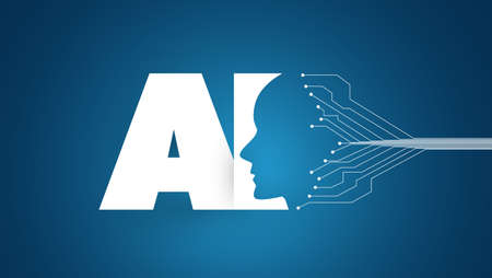 Modern Style Cloud Computing, Global AI Assistance, Automated Support, Digital Aid, Deep Learning and Future Technology Concept Design with Clouds and Human Headのイラスト素材