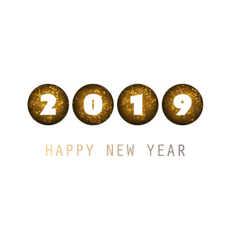 Simple White and Golden New Year Card, Cover or Background Design Template - 2019のイラスト素材