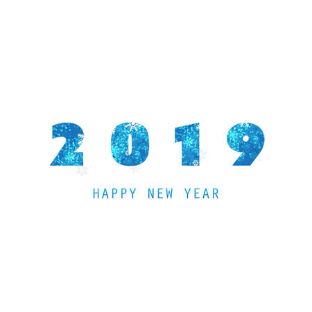 Simple White and Blue New Year Card, Cover or Background Design Template - 2019