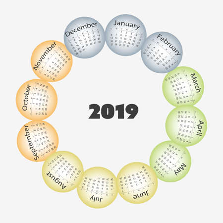 Colorful 2019 Calendar Design Templateのイラスト素材