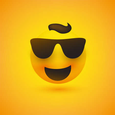 Smiling Emoji with Sunglasses on Yellow Background - Vector Designのイラスト素材