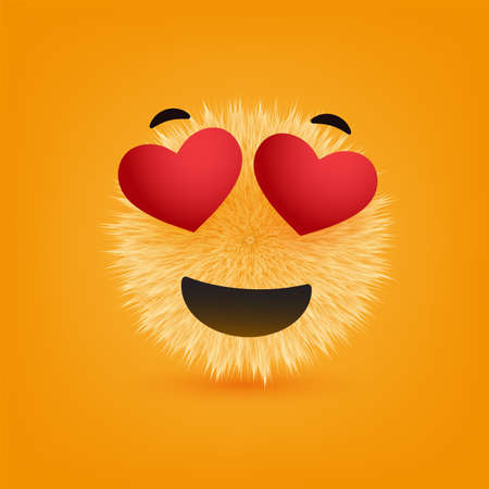 Smiling Face With Heart Shaped Eyes - Furry Happy Emoticon on Yellow Background - Vector Designのイラスト素材
