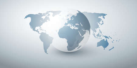 Earth Globe and World Map Design Layout- Global Business, Technology, Globalisation Concept, Vector Templateのイラスト素材
