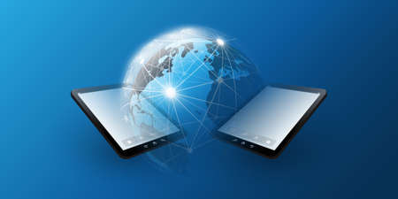 Cloud Computing Design Concept with Earth Globe and Tablet PC - Digital Network Connections, Technology Background, Vector Designのイラスト素材