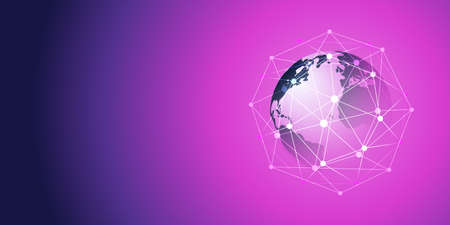 Cloud Computing and Networks Concept with Earth Globe - Abstract Global Digital Connections, Technology Background, Creative Design Element Templateのイラスト素材