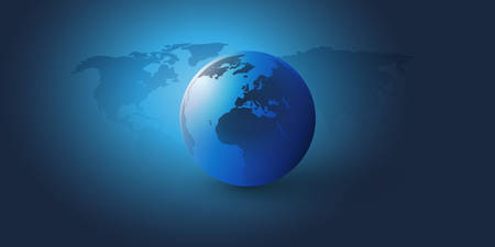 Earth Globe and World Map Design Layout- Global Business, Technology, Globalisation Concept, Vector Templateのイラスト素材