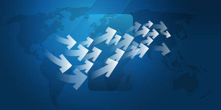 Global Networks Design with Arrows, World Map and Smartphone - Vector Template for Your Businessのイラスト素材