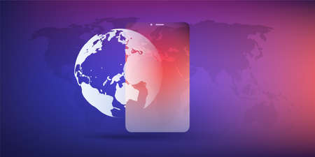 Colorful Earth Globe Design with Smartphone Silhouette - Vector Template for Your Businessのイラスト素材