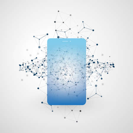 Global Networks Design with Network Mesh and Smartphone Silhouette - Vector Template for Your Businessのイラスト素材