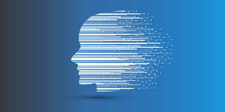 Wallpaper, Background, Flyer, Landing Page or Cover Design with Human or Robot Head and Abstract Pattern - Applicable for Reports, Presentations, Placards, Postersのイラスト素材