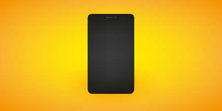 Blank Matte Black Phone on a Yellow Background, Vector Illustrationのイラスト素材
