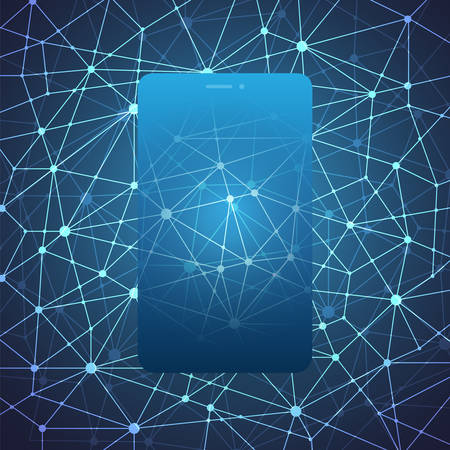 Digital Network Connections, Mobile Technology, Cloud Computing Design Concept with Network Mesh and Mobile Deviceのイラスト素材