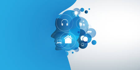 Abstract Technology, Machine Learning, Artificial Intelligence, Cloud Computing, Automated Support Assistance Design Conceptのイラスト素材