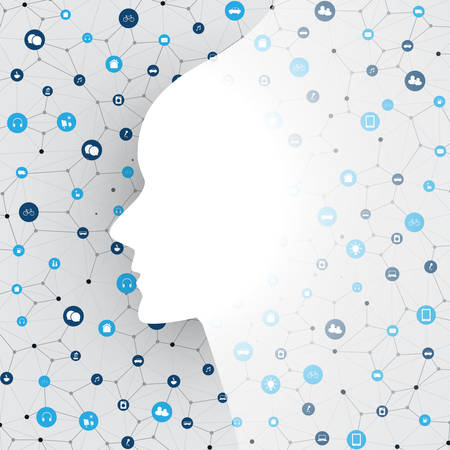 Modern Style Futuristic Machine Learning, Artificial Intelligence, Cloud Computing and IoT Networks Design Concept with Connected Icons, Network Meshのイラスト素材