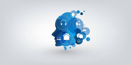 Abstract Technology, Machine Learning, Artificial Intelligence, Cloud Computing, Automated Support Assistance Design Conceptのイラスト素材