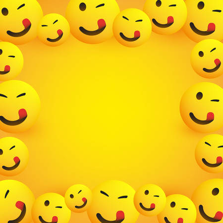 Background Frame with Smiling, Winking and Mouth Licking Emoji with Stuck Out Tongueのイラスト素材