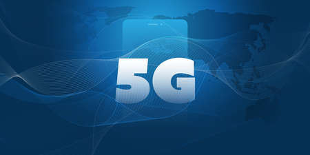 5G Network Label in Front of a Smart Phone - High Speed, Broadband Mobile Telecommunication and...