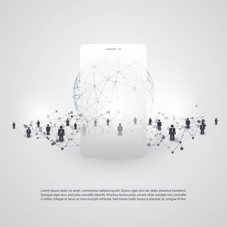 Networks - Modern Style Global Business Connections and Social Media Concept Design with Globe and Smartphone Silhouetteのイラスト素材