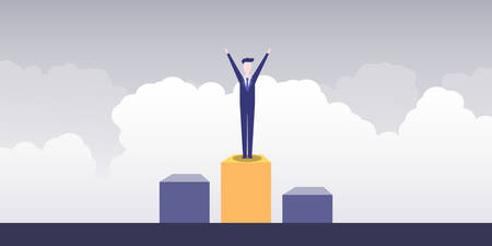 Successful Winning Business - Design Concept with Businessman on a Podium , Symbol of Leadership, Strength, Power and Successのイラスト素材