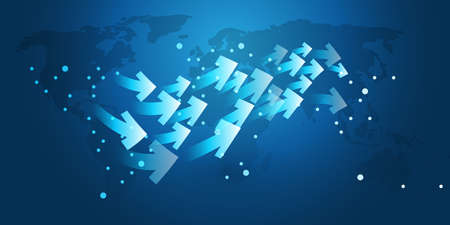 Business Trading, Global Networks, Data Flow Design Concept with Arrows and World Map - Vector Templateのイラスト素材
