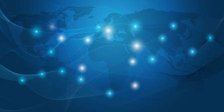 Abstract Blue Minimal Style Cloud Computing, Networks Structure, Telecommunications Concept Design, Network Connections, Transparent Wavy Geometric Mesh - Vector Illustrationのイラスト素材